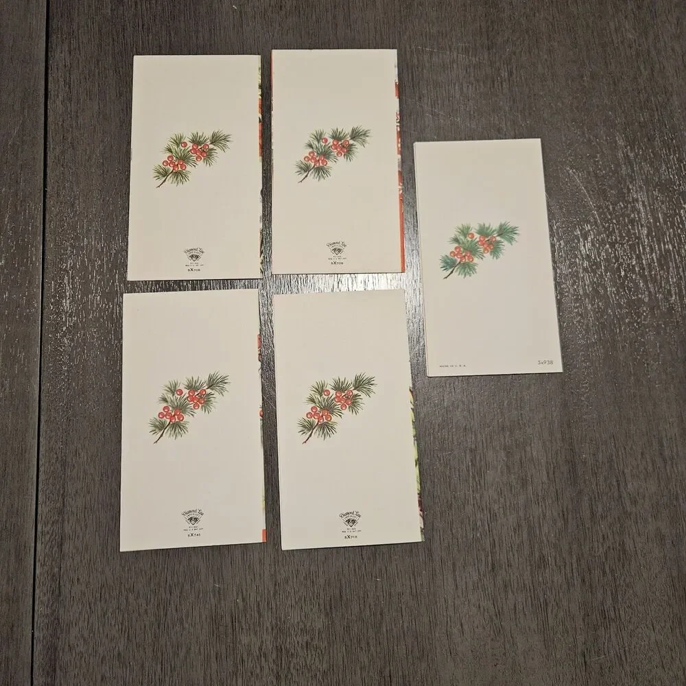 Lot of 5 Vintage CHRISTMAS Cards With Envelopes Diamond Line USA Florals